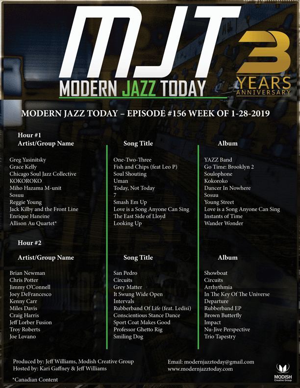 MODERN JAZZ TODAY – EPISODE #156 WEEK OF 1-28-2019