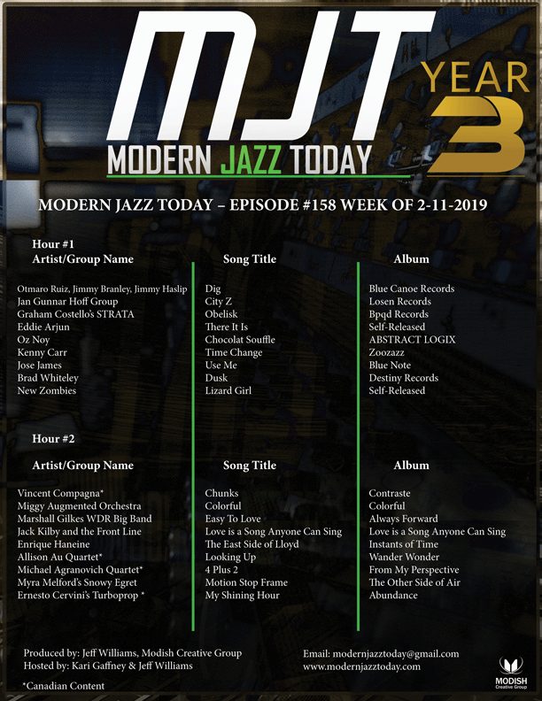 MODERN JAZZ TODAY – EPISODE #158 WEEK OF 2-11-2019