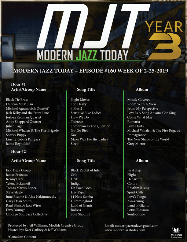 MODERN JAZZ TODAY – EPISODE #160 WEEK OF 2-25-2019