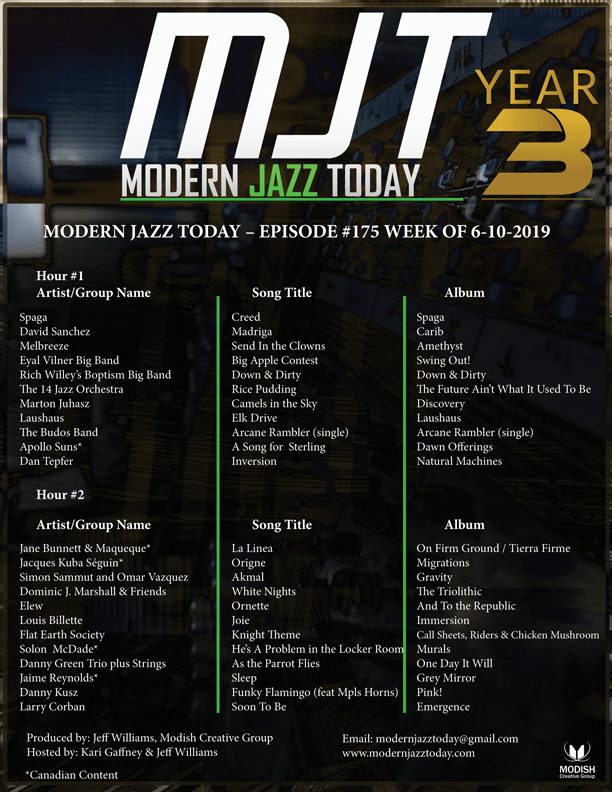 MODERN JAZZ TODAY – EPISODE #175 WEEK OF 6-10-2019