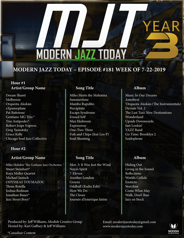 MODERN JAZZ TODAY – EPISODE #181 WEEK OF 7-22-2019