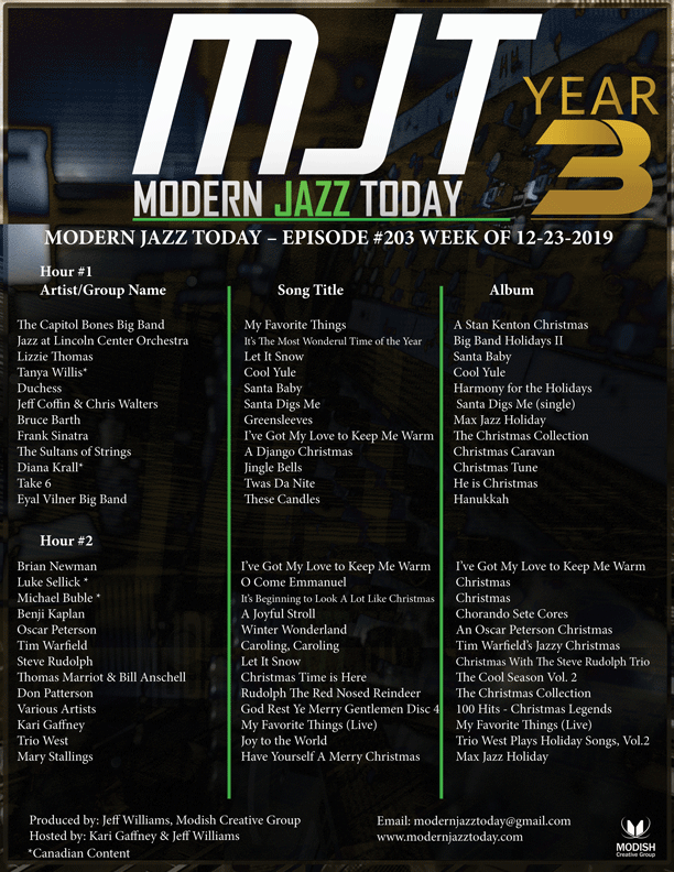 MODERN JAZZ TODAY – EPISODE #203 WEEK OF 12-23-2019