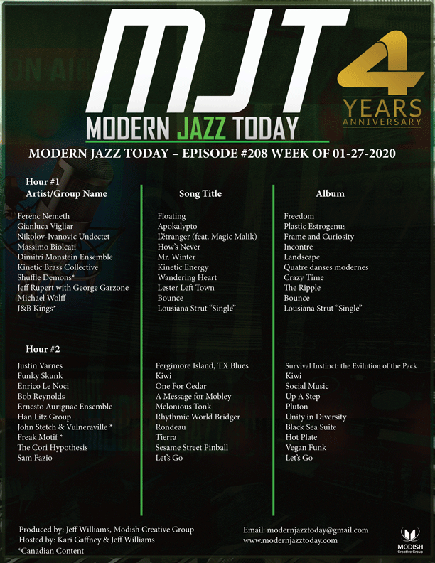 MODERN JAZZ TODAY – EPISODE #208 WEEK OF 01-27-2020