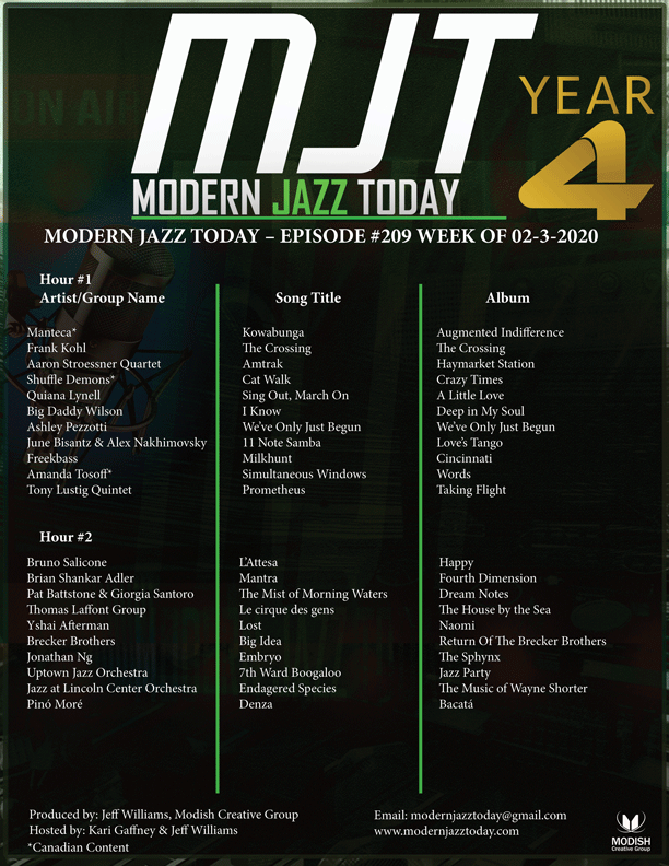 MODERN JAZZ TODAY – EPISODE #209 WEEK OF 02-3-2020