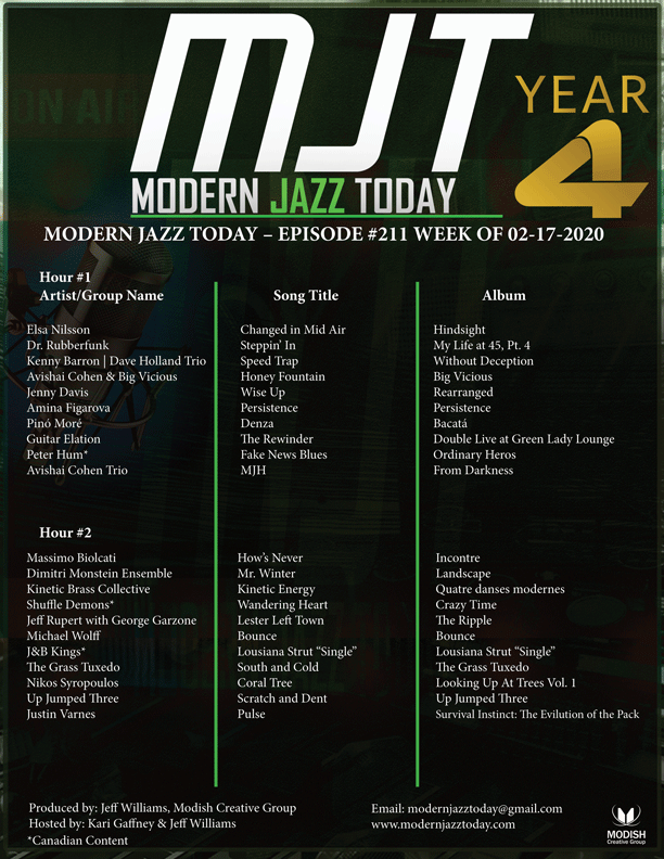 MODERN JAZZ TODAY – EPISODE #211 WEEK OF 02-17-2020