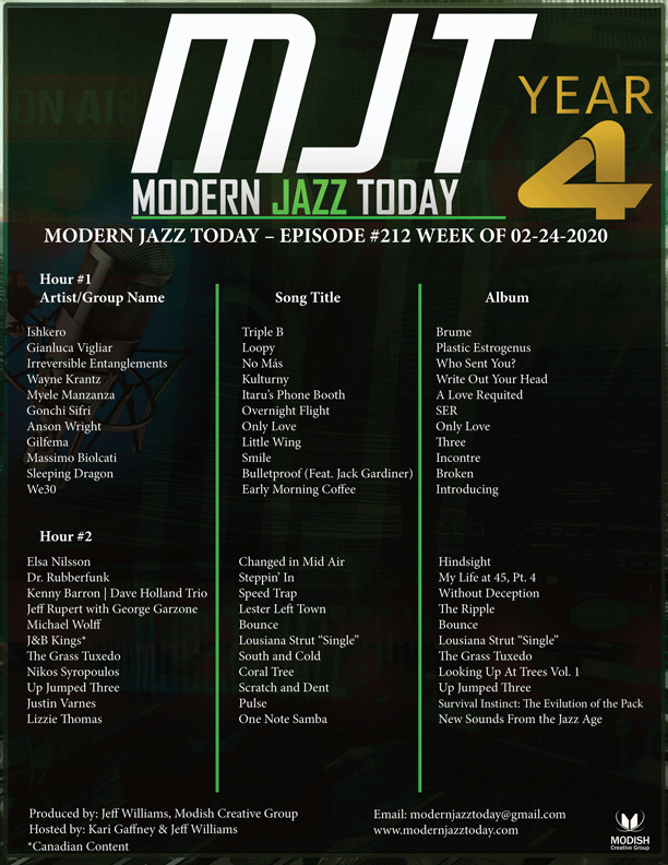 MODERN JAZZ TODAY – EPISODE #212 WEEK OF 02-24-2020