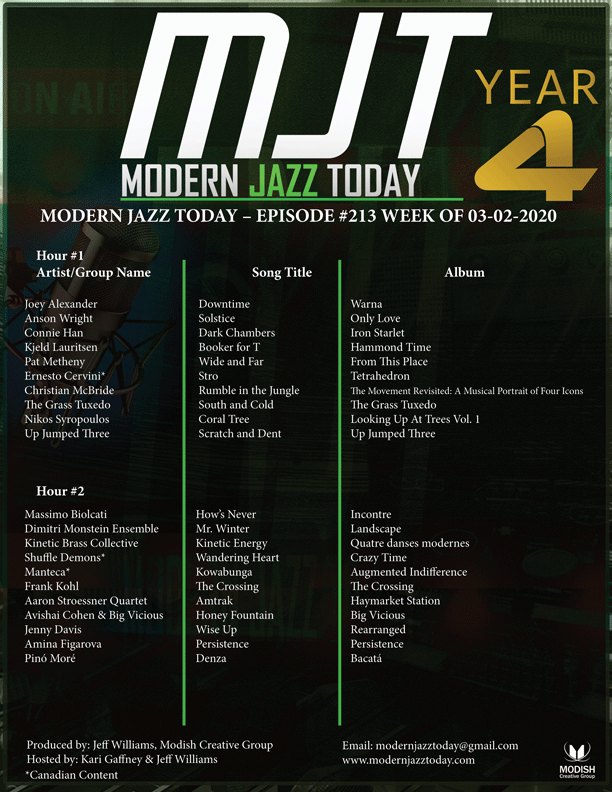 MODERN JAZZ TODAY – EPISODE #213 WEEK OF 03-02-2020