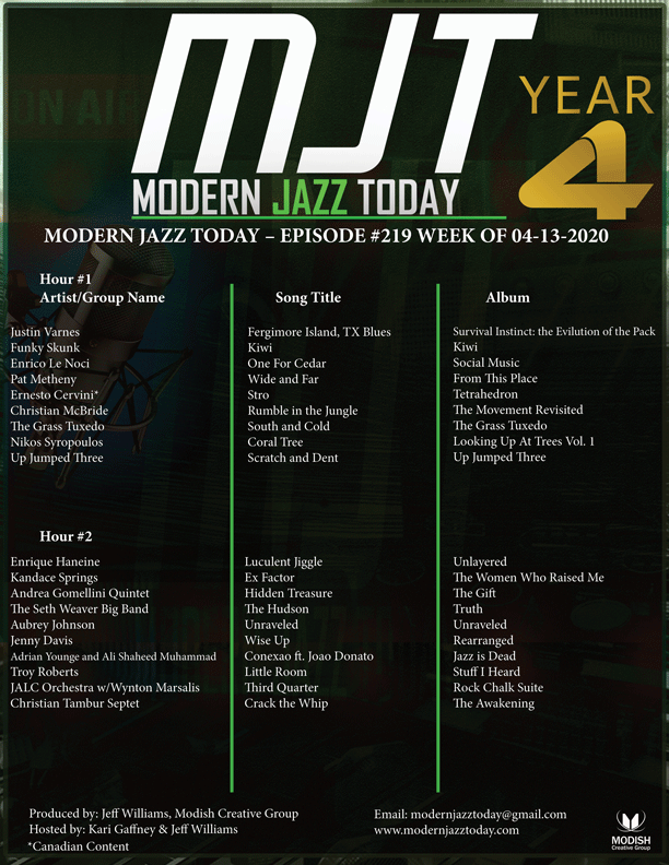 MODERN JAZZ TODAY – EPISODE #219 WEEK OF 4-13-2020