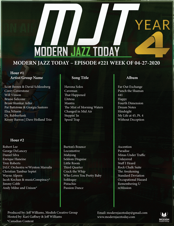 MODERN JAZZ TODAY – EPISODE #221 WEEK OF 4-27-2020