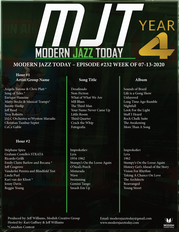 MODERN JAZZ TODAY – EPISODE #232 WEEK OF 7-13-2020