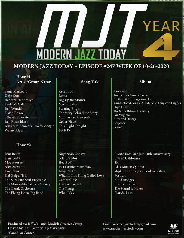MODERN JAZZ TODAY – EPISODE #247 WEEK OF 10-26-2020