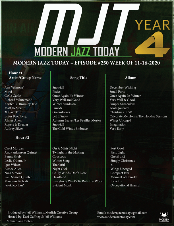 MODERN JAZZ TODAY – EPISODE #250 WEEK OF 11-16-2020