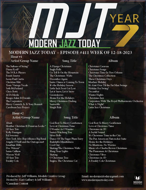 MODERN JAZZ TODAY – EPISODE #411 WEEK OF 12-18-2023